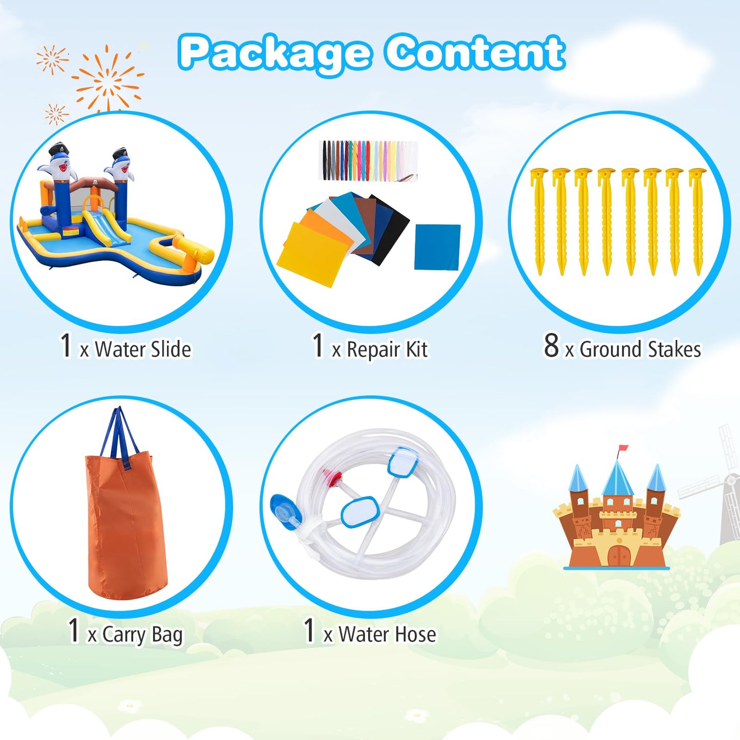 7-In-1 Water Slide Park with Splash Pool
