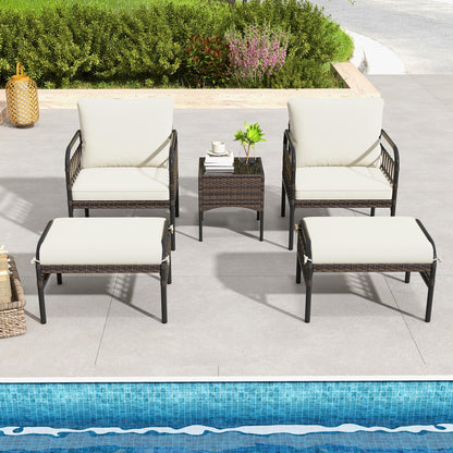 5PCS Rattan Garden Furniture Set for Balcony Yard Poolside