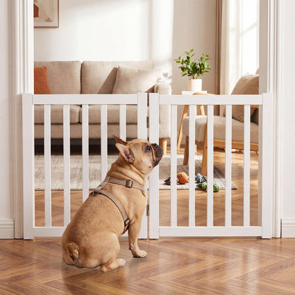 Foldable Pet Gate, Freestanding Wooden Puppy Barrier, Indoor Dog Safety Fence