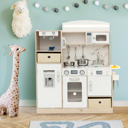 Kids Kitchen Playset with Adjustable LED Lights and Removable Shelves