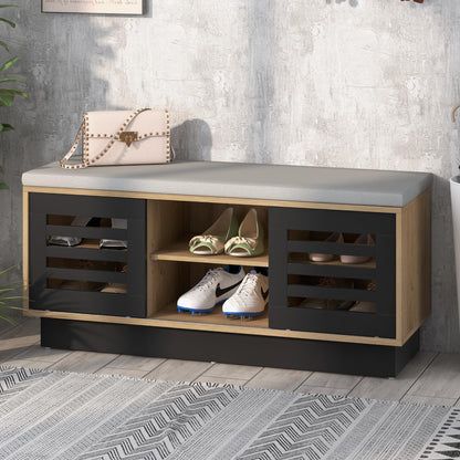 Shoe Bench with 6 Storage Compartments and 3 Adjustable Shelves and Cushion