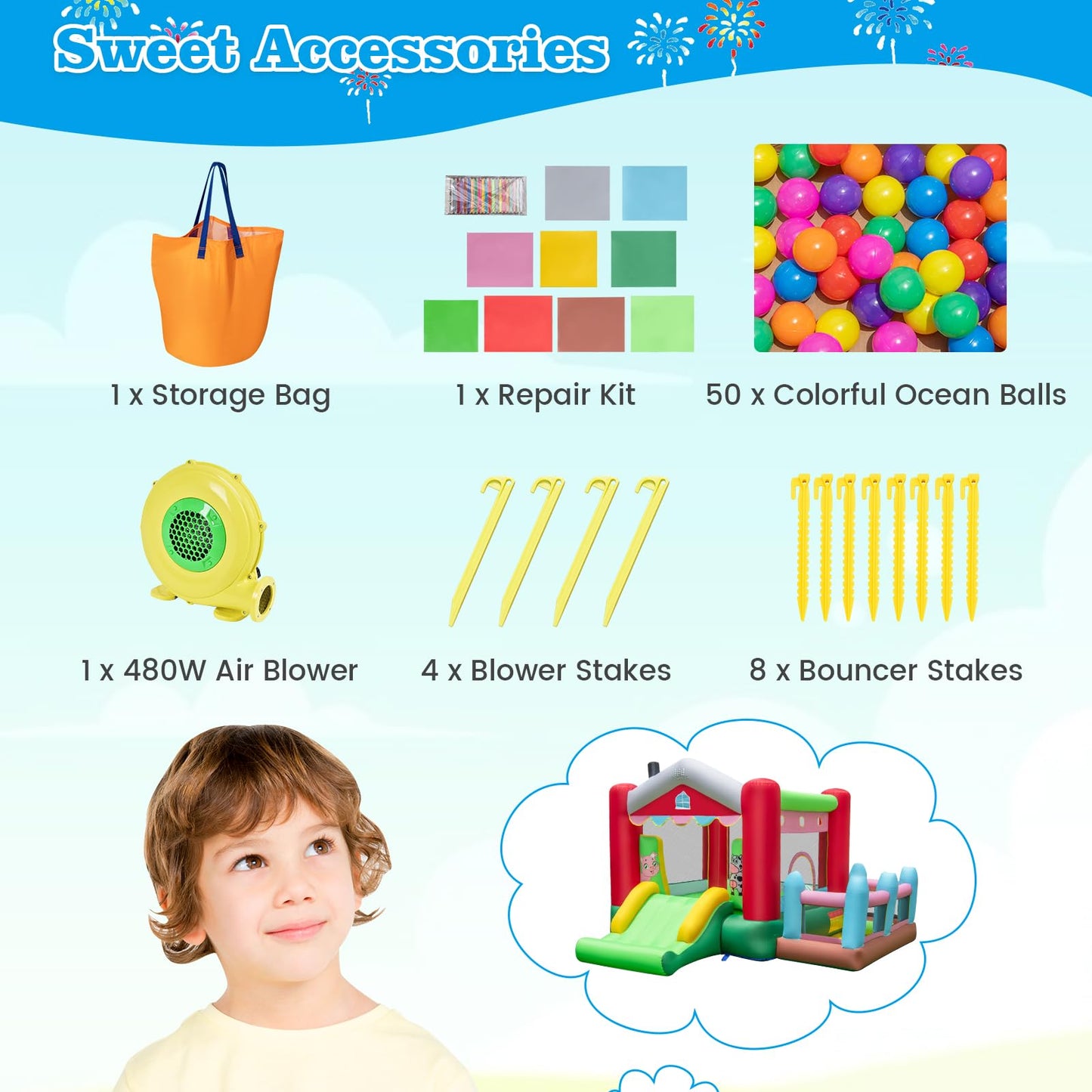 4-in-1 Farm Themed Inflatable Bounce House with 480W Blower