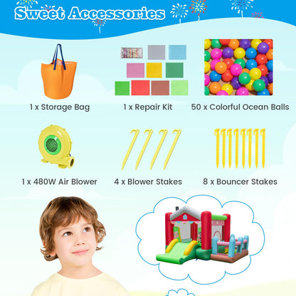 4-in-1 Farm Themed Inflatable Bounce House with 480W Blower