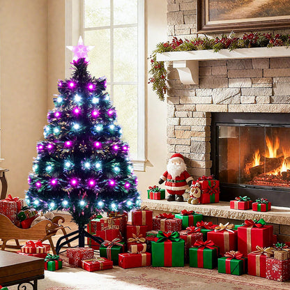 93 CM Pre-Lit Artificial Christmas Tree Xmas Tree with Multicolored Optical Fibers