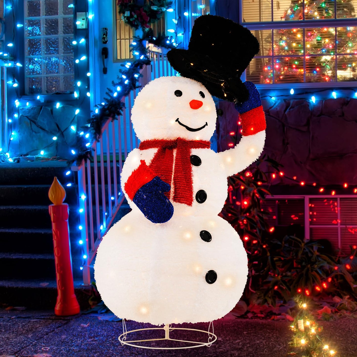 Pre-Lit Christmas Snowman with 120 Built-in LED Lights for Lawn
