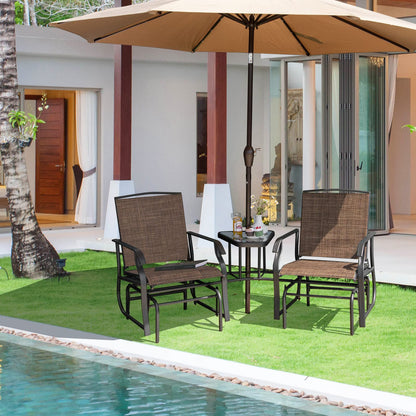 Outdoor Double Swing Glider Chair Set with Table and Umbrella Hole