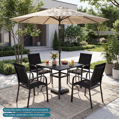 91CM Square Patio Table for 4 Outdoor Metal Dining Table with Umbrella Hole