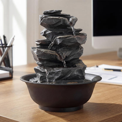 Indoor Water Fountain, Tabletop Indoor Water Feature with LED Light