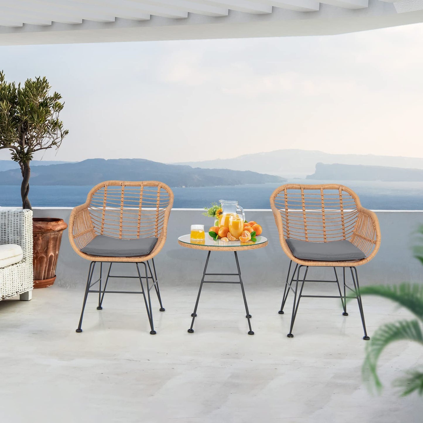 String Patio Bistro Set with Tempered Glass Table and 2 Chairs
