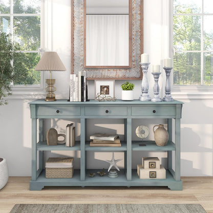 146cm Long Slim Entryway Sofa Table with 3 Drawers & Open Storage Shelves