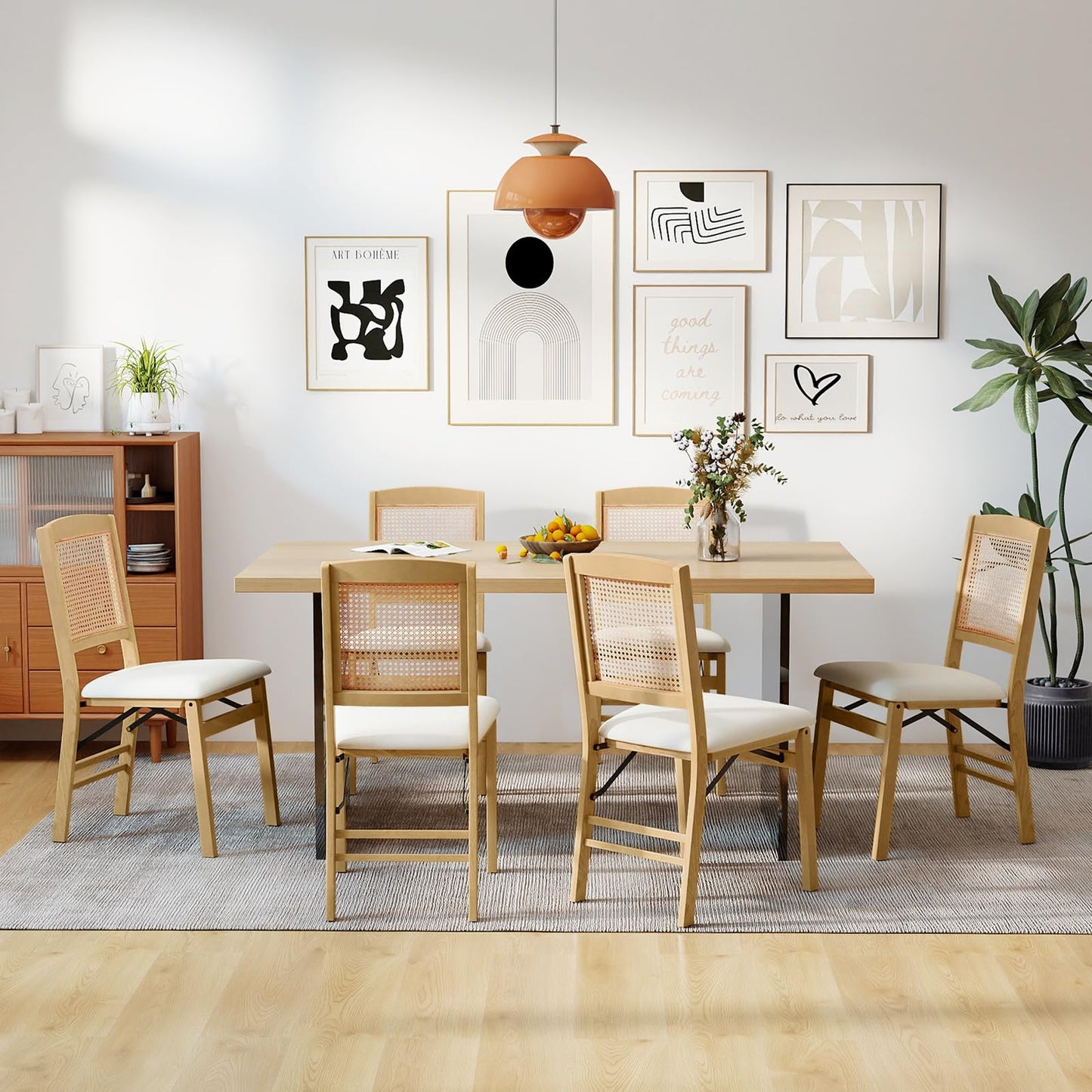 Wooden Folding Chairs Set of 2 Rustic Rubber Wood Dining Chairs with Linen Padded Seat