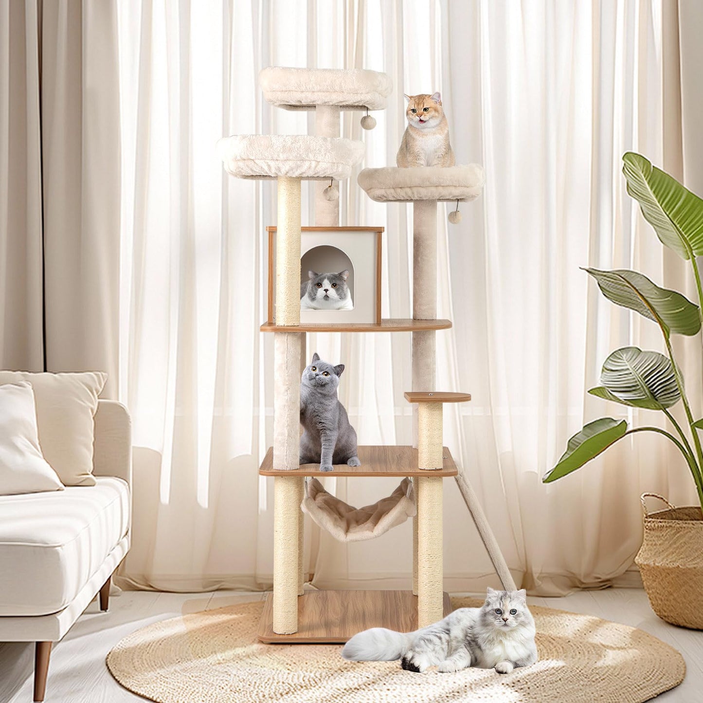 168cm Tall Cats Climbing Tower with Sisal Scratching Posts