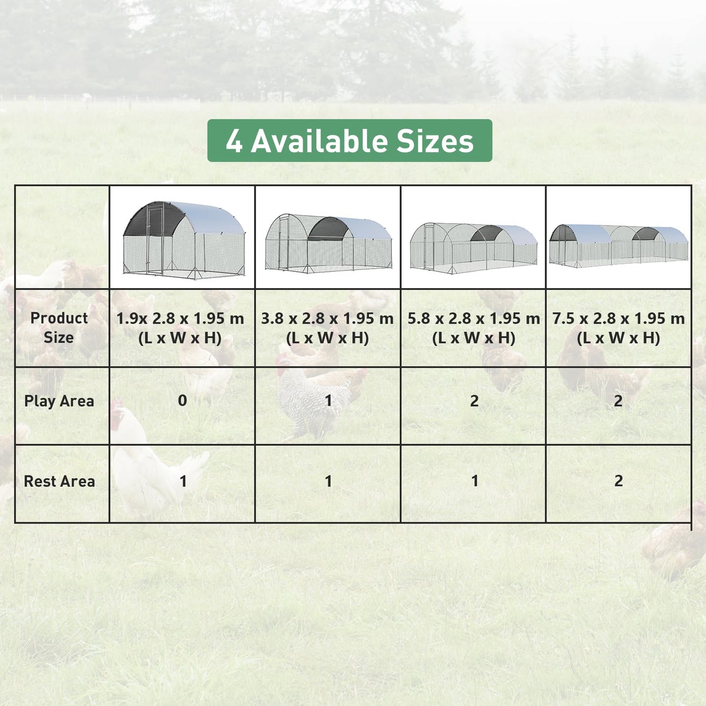 Galvanized Metal Walk-in Hen Run House with Waterproof Cover