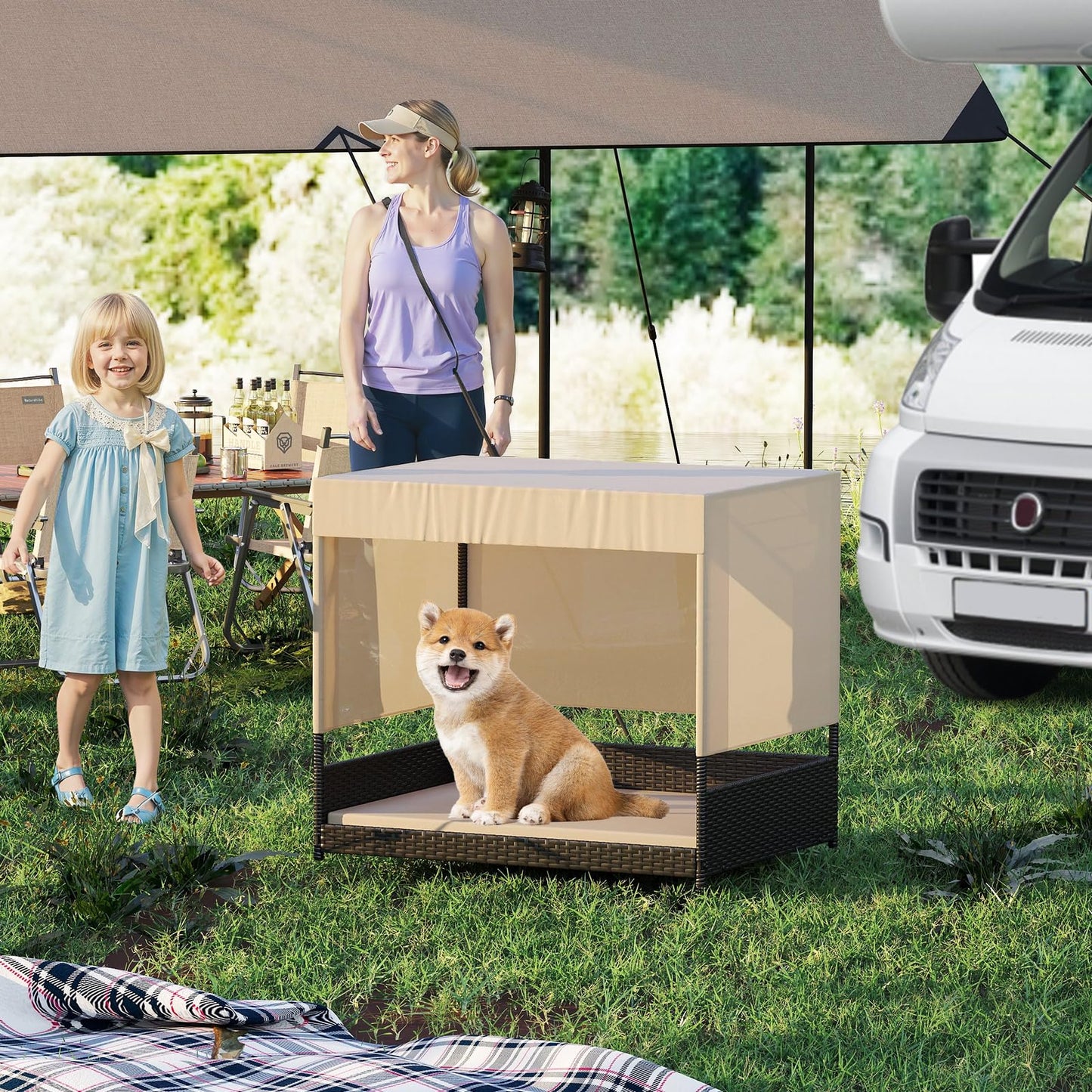 Elevated Wicker Dog House for Small to Medium Breeds