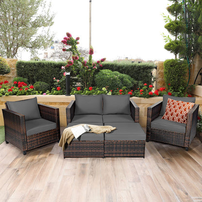 5 Pieces Outdoor Rattan Patio Furniture Set with Removable Cushions