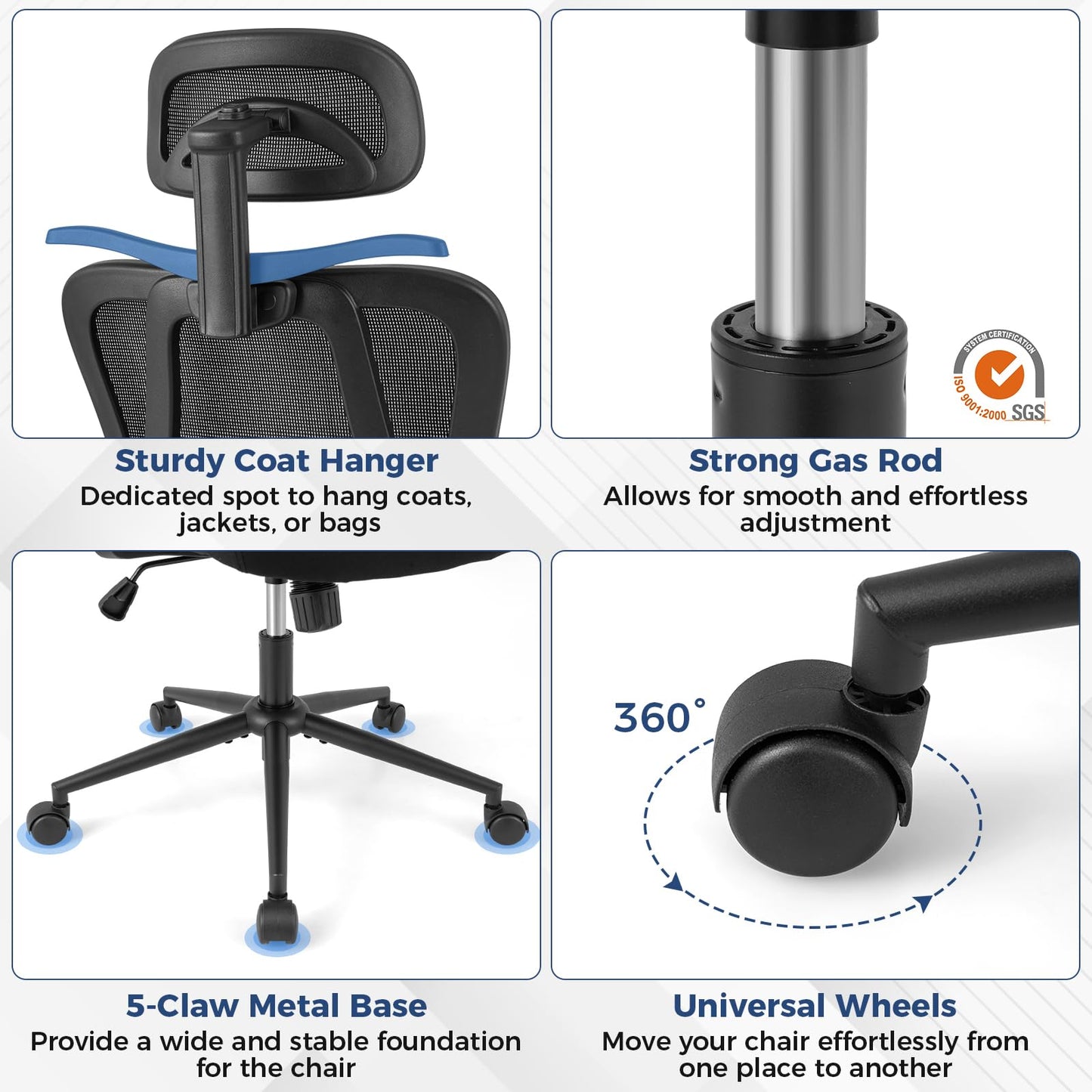 Ergonomic Office Chair with 3D Headrest and Adjustable Lumbar for Office
