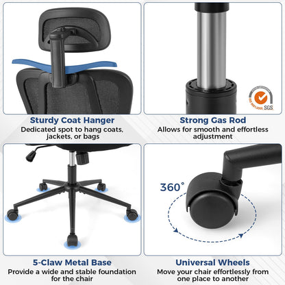 Ergonomic Office Chair with 3D Headrest and Adjustable Lumbar for Office
