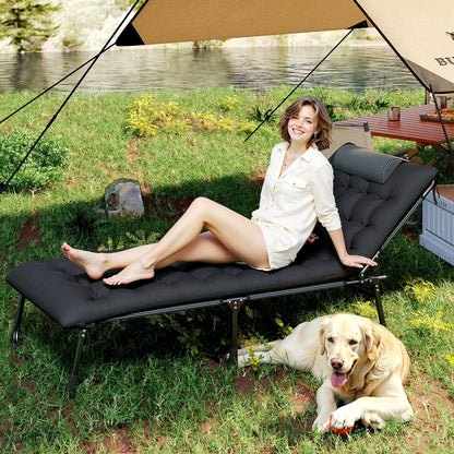 Folding Sun Lounger, 4-Level Adjustable Garden Reclining Chaise Lounge Chair Sunbed