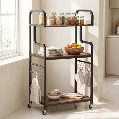 3-Tier Rolling Printer Stand with Storage Shelves and Hooks