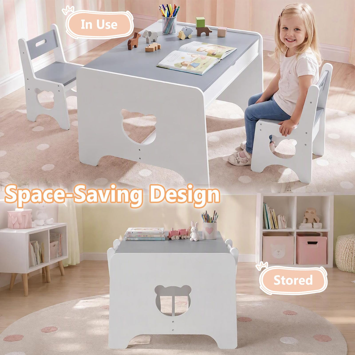 Kids Table and Chair Set, Wooden Children Activity Table