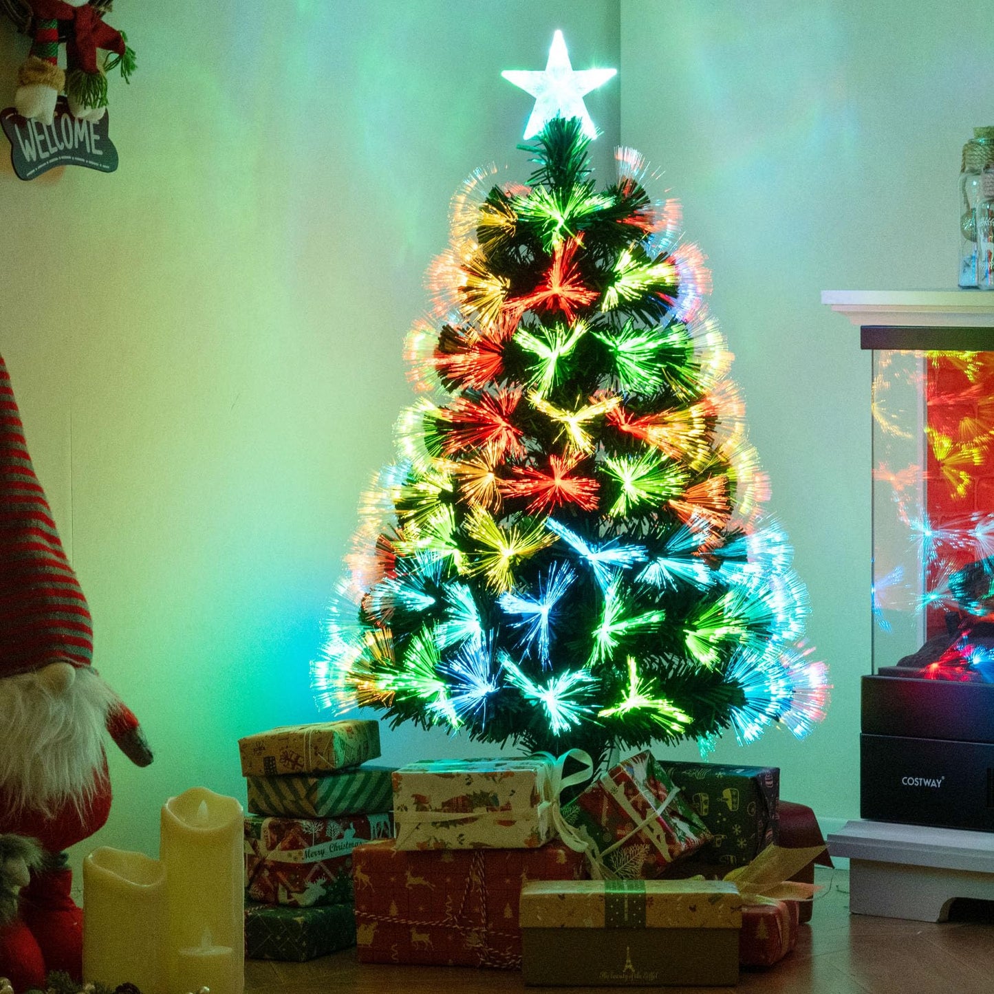 3 FT Fiber Optic Christmas Tree Artificial Pre-Lit Xmas Tree with 93 Branch Tips