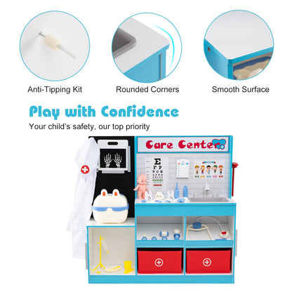 Wood Medical Center Toy Set with Examine Region and Height Measurer