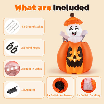 150 CM Animated Halloween Inflatable Pumpkin and Rising Ghost