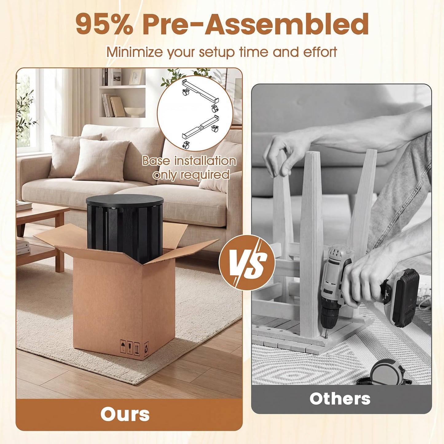 Stackable Stools Set of 4 with Rolling Base Solid Rubber Wood Nesting Stools