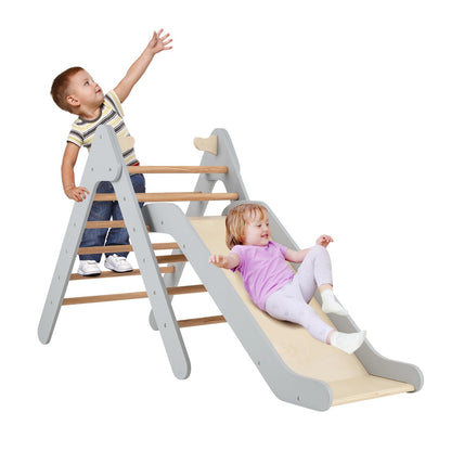 2 in 1 Wooden Triangle Climbing Toy with Gradient Adjustable Slide