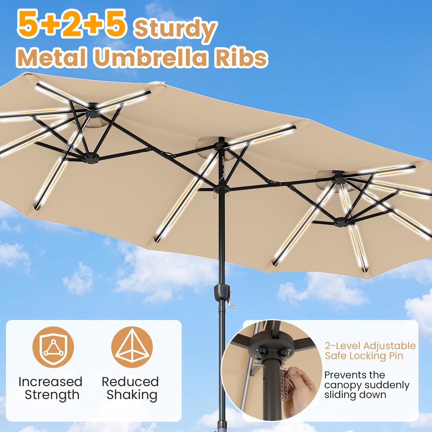 4m Double Sided Garden Parasol, Extra Large Outdoor Sun Umbrella