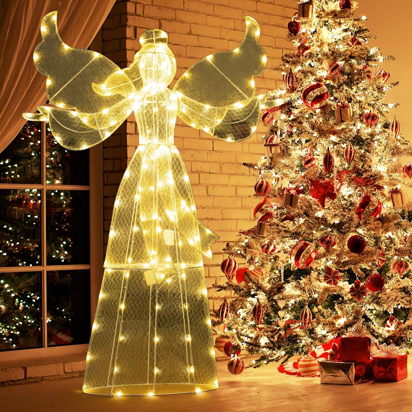 Outdoor Decorative Angel with Halo and 148 Warm White LED Lights