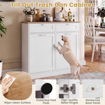 Hidden Tilt Out Trash Bin Cabinet with Shelves Wooden Storage Organizer for Kitchen