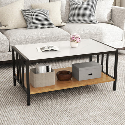 Giantex 2-Tier Coffee Table Rectangular Faux Marble Cocktail Center Accent Tea End Sofa Side Table