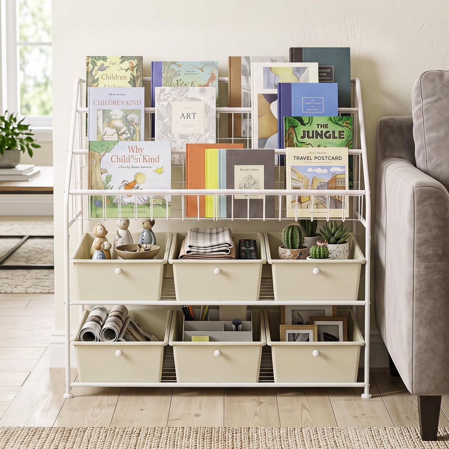 Toy Storage Organizer, Kids Bookshelf with 6 Removable Drawers
