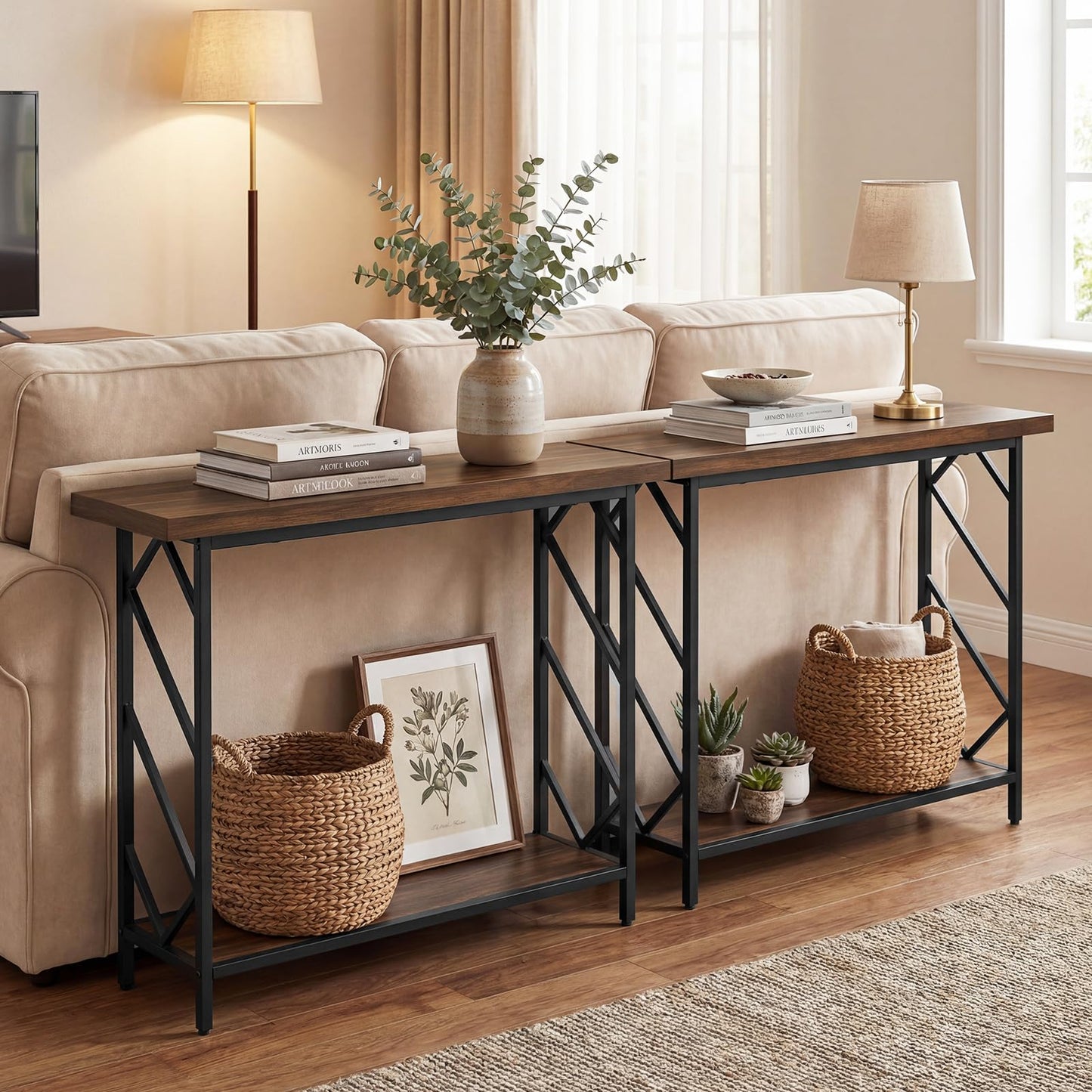 2-Tier Console Table, Industrial Slim Entryway Table with 40mm Top