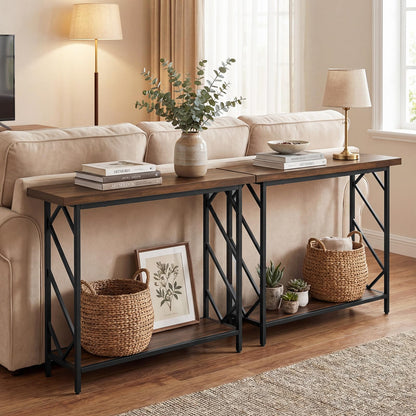 2-Tier Console Table, Industrial Slim Entryway Table with 40mm Top