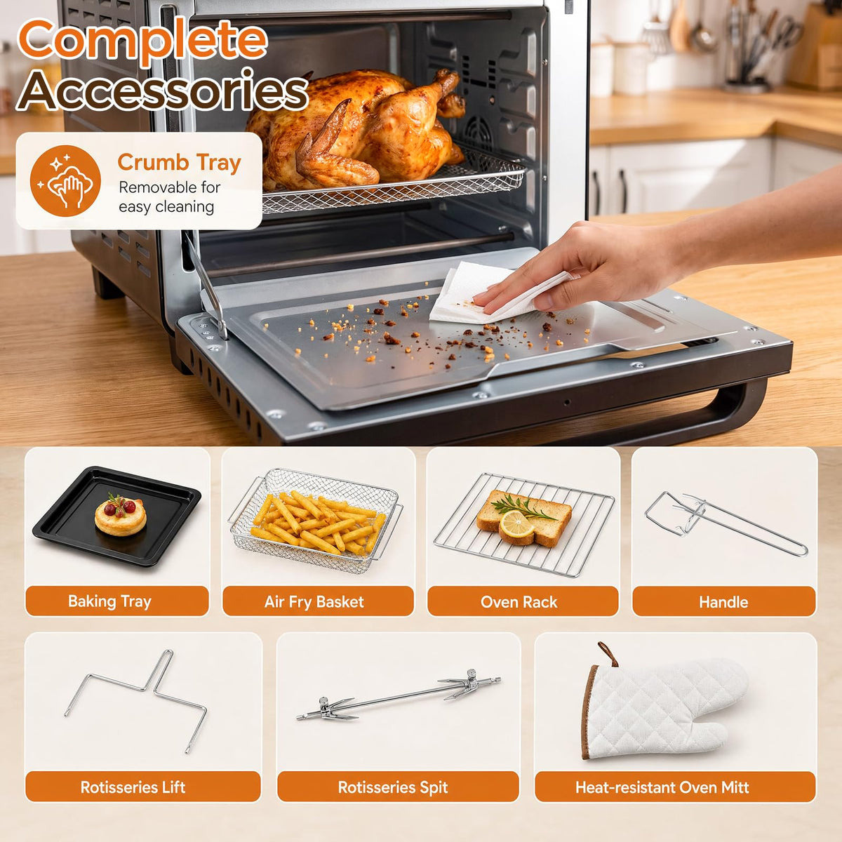 22 L 1800W Air Fryer Toaster Oven Combo 12-in-1 Convection Countertop Oven