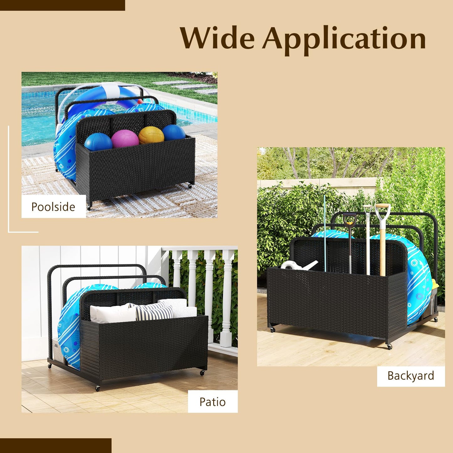 Rolling Poolside Float Storage with 2 Towel Rack and Wheels