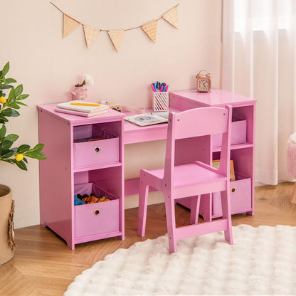 Kids Vanity Set with Tri-Folding Detachable Mirror and 4 Storage Bins