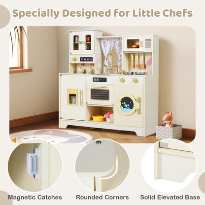Kids Wooden Kitchen, Pretend Play Kitchen with Stoves