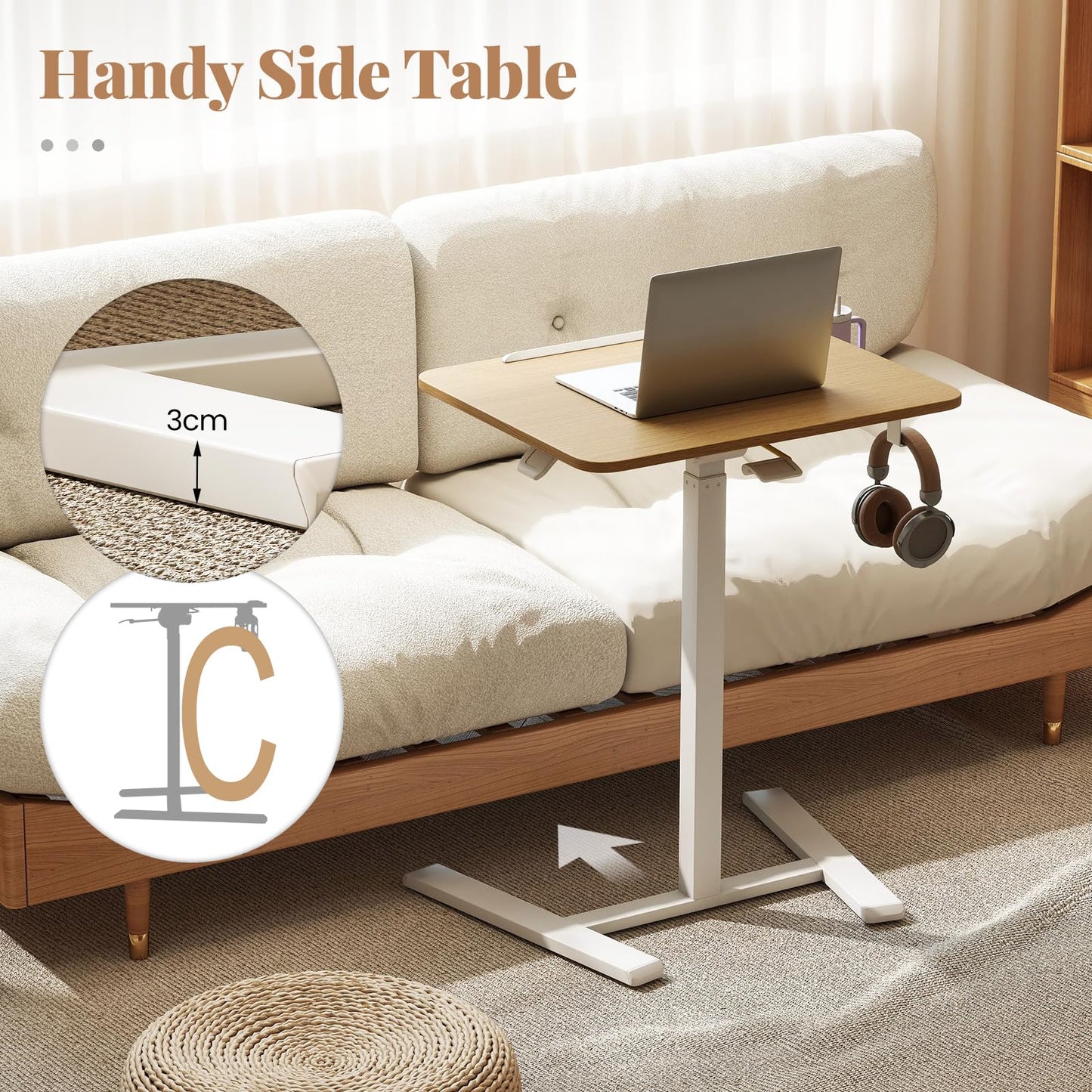 Foldable Mobile Standing Desk Rolling Laptop Desk with 90° Tiltable Tabletop