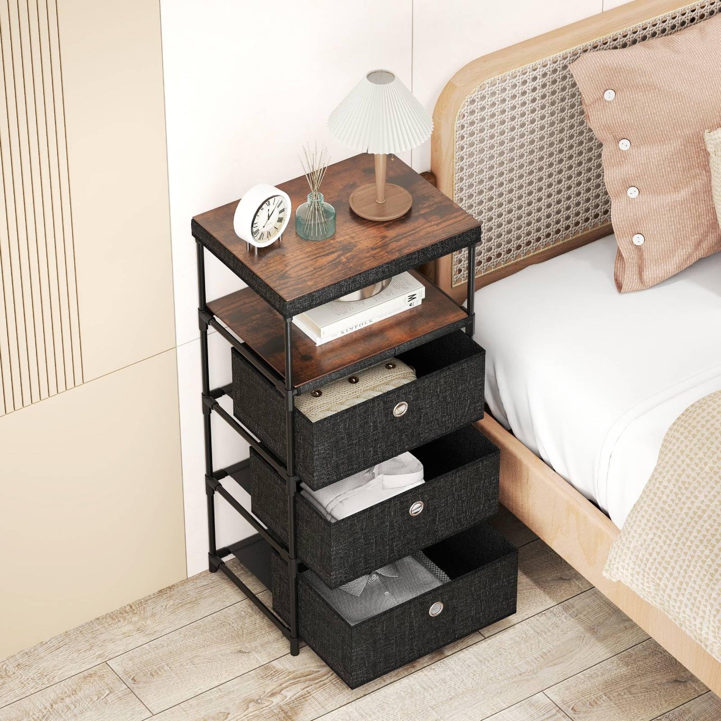 Dresser with 3 Drawers with Wood Top and Metal Frame