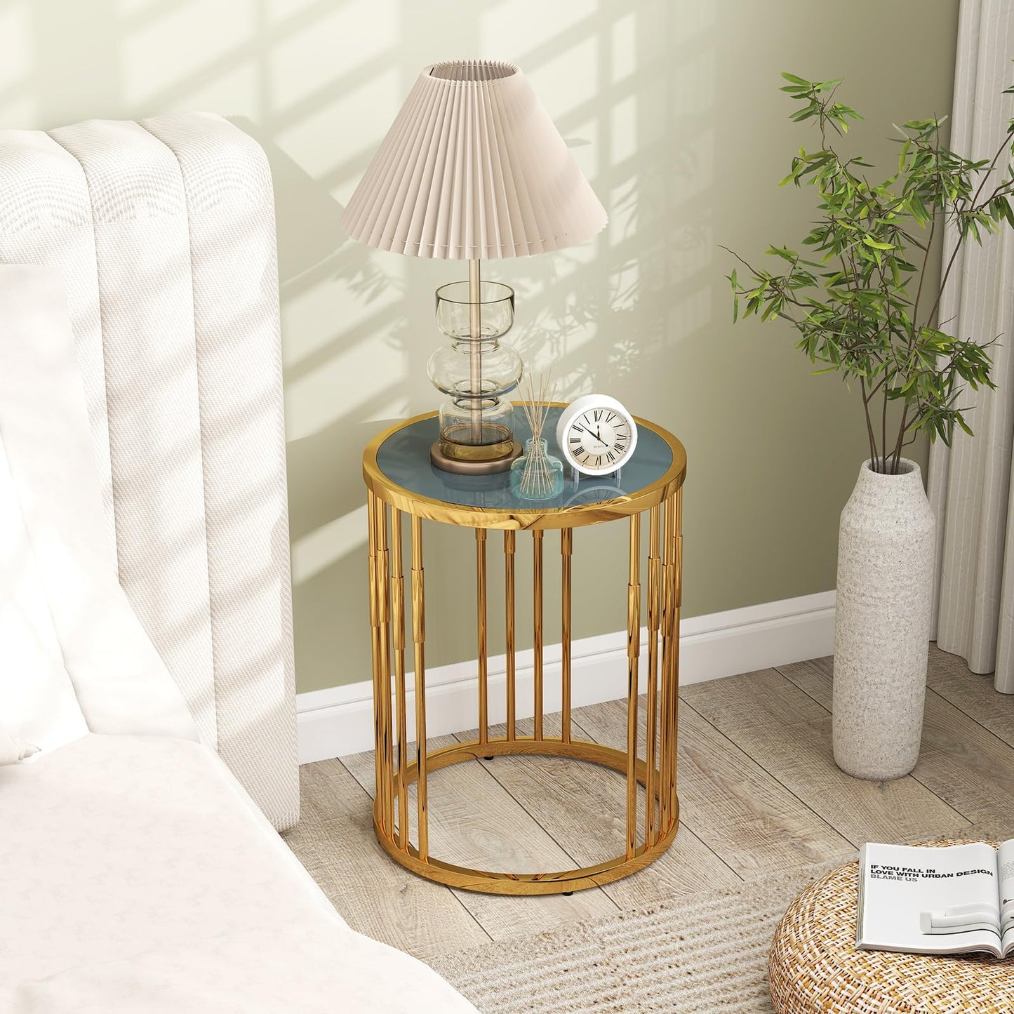 40CM Round Coffee Table Small Glass Side Table