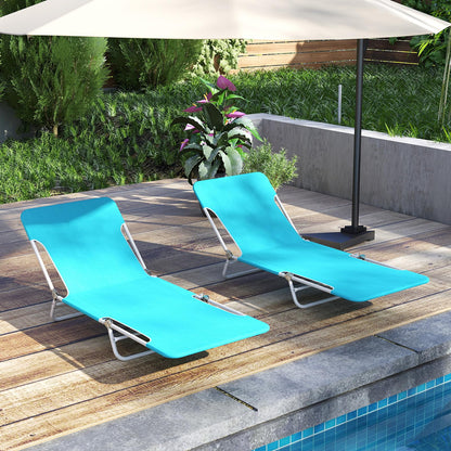 2 Pieces Outdoor Folding Chaise Lounge Portable Sun Tanning Chair Camping Cot