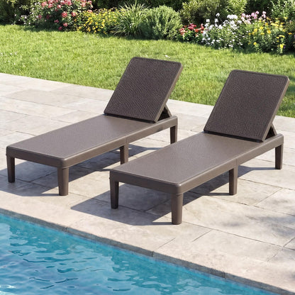 Garden Sun Lounger, PP Rattan-Style Patio Reclining Chaise Lounge Chair Deck Sunbed