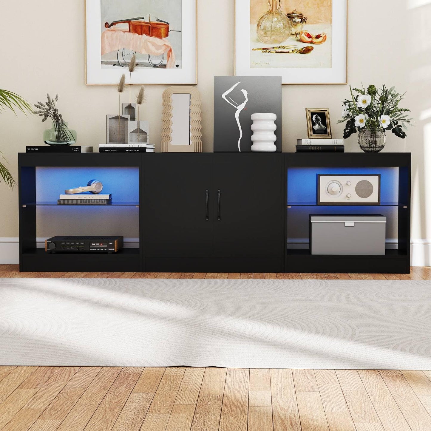 TV Stand Cabinet for TVs up to 85 Inches, 3 Pieces Modular Console TV Unit with LED Lights