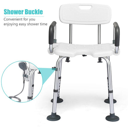 Height Adjustable Tub Shower Seat with U-Shaped Seat and Shower Buckle