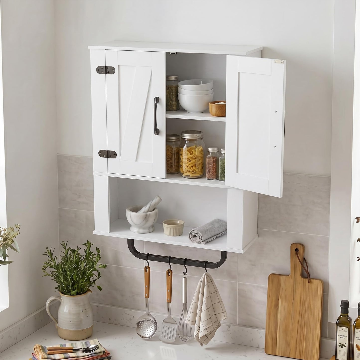 Bathroom Wall Cabinet Farmhouse Wall Mounted Organizer with 2 Barn Doors