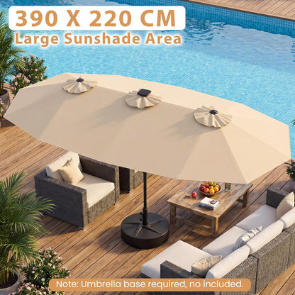 12 Heavy-Duty Ribs Extra Large Sun Umbrella with Lights & Crank Handle