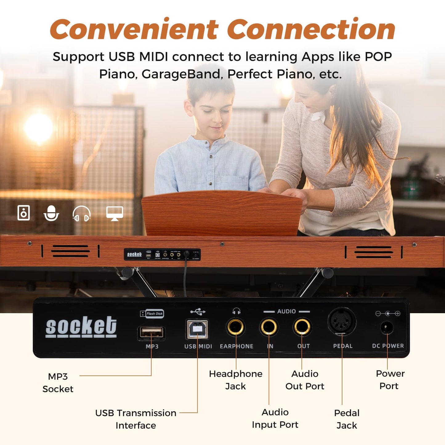 88-Key Keyboard Piano Set Full Size Semi-weighted Digital Piano